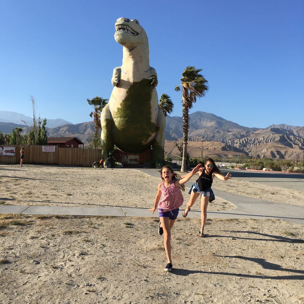 Fun running from Cabazon dinosaurs on way to Palm Springs